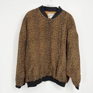 Vintage August Max 100% Silk Leopard Animal Print Bomber Jacket with Black Trim